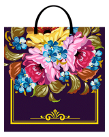 Пакет-сумка пласт ручка 350х360х0,085 Жостовские цветы  ПВД /10/100