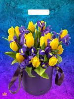 Пакет вырубная ручка 400х310х0,060 ламин Желтые тюльпаны /50/500