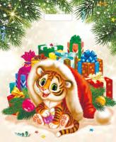 Пакет вырубная ручка 450х380х0,060 ламин Тигр с подарками /50/500