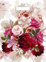 Пакет вырубная ручка 400х310х0,060 Пионы на бежевом ПВД /50/500