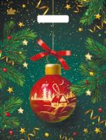 Пакет вырубная ручка 400х310х0,060 ламин Новогодний шар /50/500