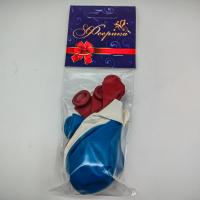 Шары цветные ТРИКОЛОР (красный,синий,белый) латекс 25см, 9шт в пакете