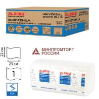 Полотенце бумажное 250шт LAIMA UNIVERSAL WHITE PLUS.1-сл,белые ,комплект 20пач,22*23 ,V-сл