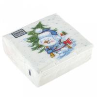 Салфетки бумажные  Лилия 24х24 с рисунком Снеговичок с елкой 1сл 40л/32