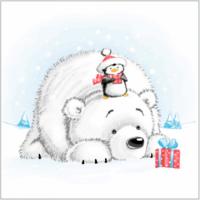 Салфетки бумажные  Лилия 24х24 с рисунком "Мишка и пингвин" 1сл 40л/32