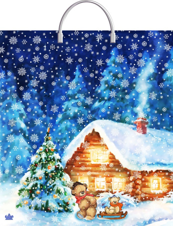 Пакет-сумка пласт ручка 440х400х0,100 Мишкина избушка ПВД /10/100