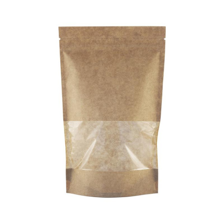 Пакет дой-пак бумажный с замком зип-лок 150*240+(40+40) с окном 70 мм  /50 /500