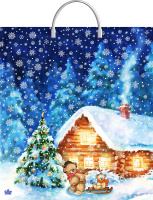 Пакет-сумка пласт ручка 440х400х0,100 Мишкина избушка ПВД /10/100