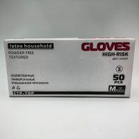 Перчатки латексные  М High Risk 25 пар в упак/10 C