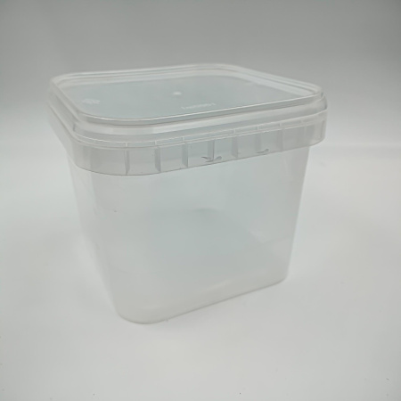 Ведро квадратное пищевое 1л с крышкой прозрачное /180