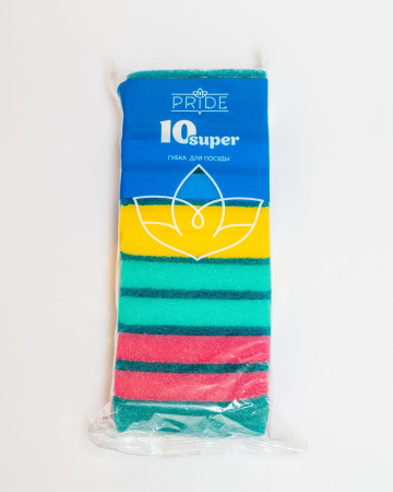 Губка д/посуды PRIDE 10МЕГА Супер100*65*25 10шт в упаковке/30