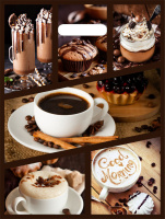 Пакет вырубная ручка 400х310х0,060 ламин Кофейный коллаж  /50/500