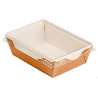 Салатник  400 мл Old School крафт белый внутри 145х100х45 мм прозрачная крышка 50/ 400 шт/кор