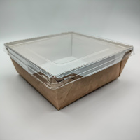 Салатник LAM-GEOBOX-1200 мл крафт белый внутри 165*165*65 мм прозрачная крышка  / 150шт/кор