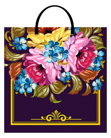 Пакет-сумка пласт ручка 350х360х0,085 Жостовские цветы  ПВД /10/100