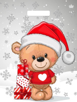 Пакет вырубная ручка 400х310х0,060  Мишка с подарками  ПВД/50/500