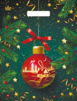 Пакет вырубная ручка 400х310х0,060 ламин Новогодний шар /50/500