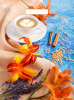 Пакет вырубная ручка 400х310х0,030 Лилии и лаванда ПВД /50/1300