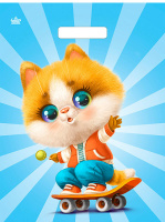 Пакет вырубная ручка 400х310х0,060 ламин Кот на спорте /50/500