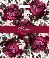 Пакет вырубная ручка 450х380х0,060 Бордовые пионы ПВД /50/500