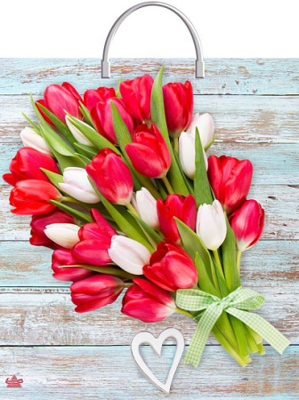 Пакет-сумка пласт ручка 440х400х0,100 Букет тюльпанов  ПВД /10/100