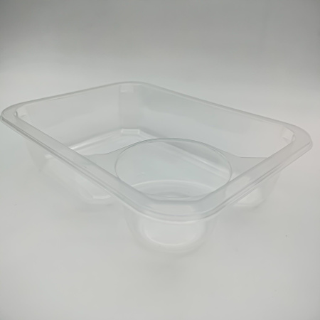 Контейнер прозрачный прямоугольный под запайку соусник в углу К-187С 635мл 187*137*45мм УЮ 80/480