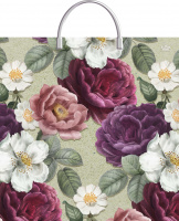 Пакет-сумка пласт ручка 360х370х0,100 Цветы на оливковом ПВД /10/100