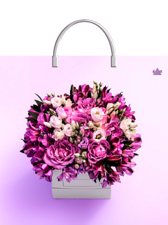 Пакет-сумка пласт ручка 350х360х0,085 Лиловый букетик  ПВД /10/100