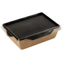 Салатник 500 мл Old School крафт черный внутри 140х105х45 мм прозрачная крышка 50/ 300 шт/кор