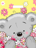 Пакет вырубная ручка 400х310х0,060 ламин Цветочный мишка /50/500