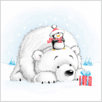 Салфетки бумажные  Лилия 24х24 с рисунком "Мишка и пингвин" 1сл 40л/32