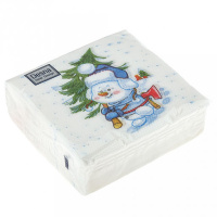 Салфетки бумажные  Лилия 24х24 с рисунком Снеговичок с елкой 1сл 40л/32