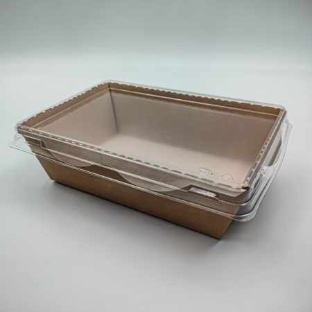 Салатник  400 мл крафт белый внутри 145х100х45 мм прозрачная крышка 50/ 300 шт/кор