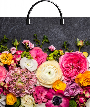 Пакет-сумка пласт ручка 360х370х0,100 Цветы на графите ПВД /10/100