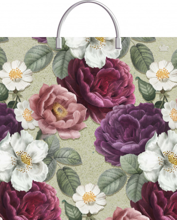 Пакет-сумка пласт ручка 360х370х0,100 Цветы на оливковом ПВД /10/100