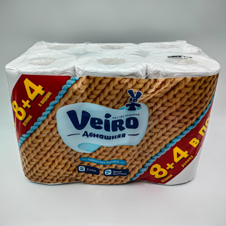 Туалетная бумага Veiro Домашняя белая 15м 2-сл.12шт в упаковке/6