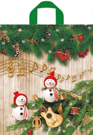 Пакет петлевая ручка 435х380х0,035 Музыкальные снеговики ПВД /50/500