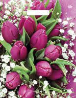 Пакет вырубная ручка 400х310х0,060 ламин Розовые тюльпаны /50/500