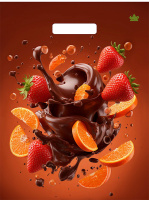 Пакет вырубная ручка 400х310х0,060 ламин Клубника в шоколаде/50/500