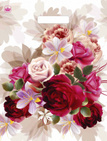 Пакет вырубная ручка 400х310х0,060 Пионы на бежевом ПВД /50/500