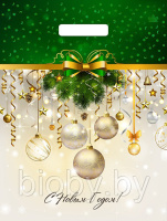 Пакет вырубная ручка 400х310х0,060 Новогодние украшения ПВД /50/500