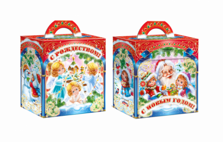 «Рождественская», картон, Глиттерный лак, NEW, размер 155х80х165 мм 700гр/250