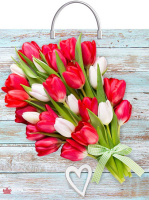 Пакет-сумка пласт ручка 440х400х0,100 Букет тюльпанов  ПВД /10/100