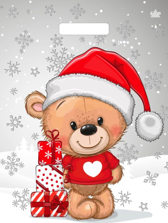 Пакет вырубная ручка 400х310х0,060  Мишка с подарками  ПВД/50/500