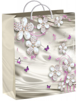 Пакет-сумка мягкая пласт ручка 260х240х0,140 Жемчужные цветочки /40