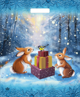 Пакет вырубная ручка 450х380х0,060 ламин Подарки от синички/50/500