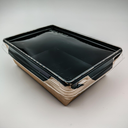 Салатник  400 мл LAM-GEOBOX-400 крафт черный внутри 145х100х45 мм прозрачная крышка 50/ 400 шт/кор
