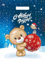 Пакет вырубная ручка 400х310х0,060 Зимний мишка ПВД /50/500