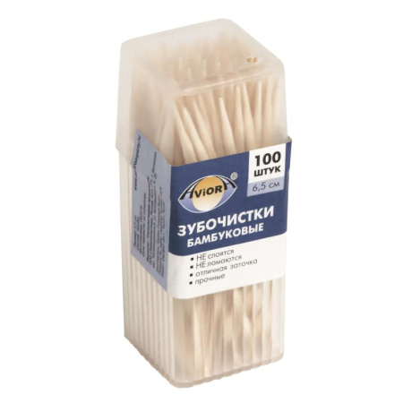 Зубочистки AVIORA / Бамбук / 100 шт. в баночке / 12 уп. в блоке / 480 уп. в кор.