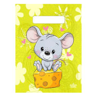 Пакет вырубная ручка 190х250х0,030 Мышка на сыре ПВД /100/3000